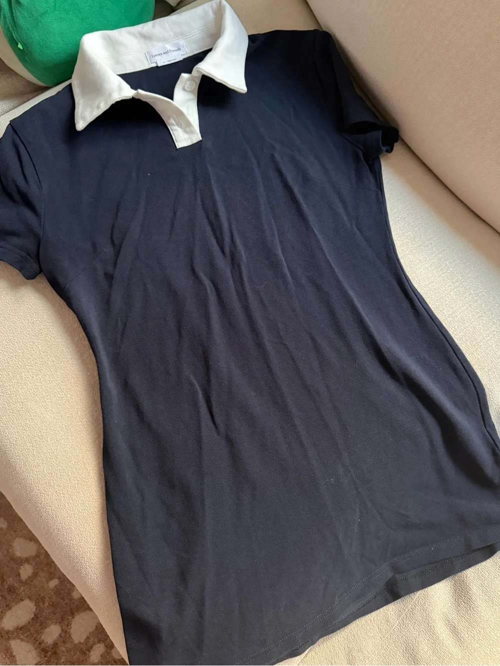 Navy Short Sleeve Knit Dress with White Collar